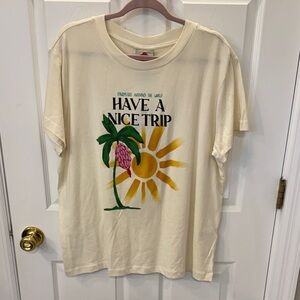 FARM Rio Cream "Have A Nice Trip" Graphic Tee with Yellow Sun & Green Palm